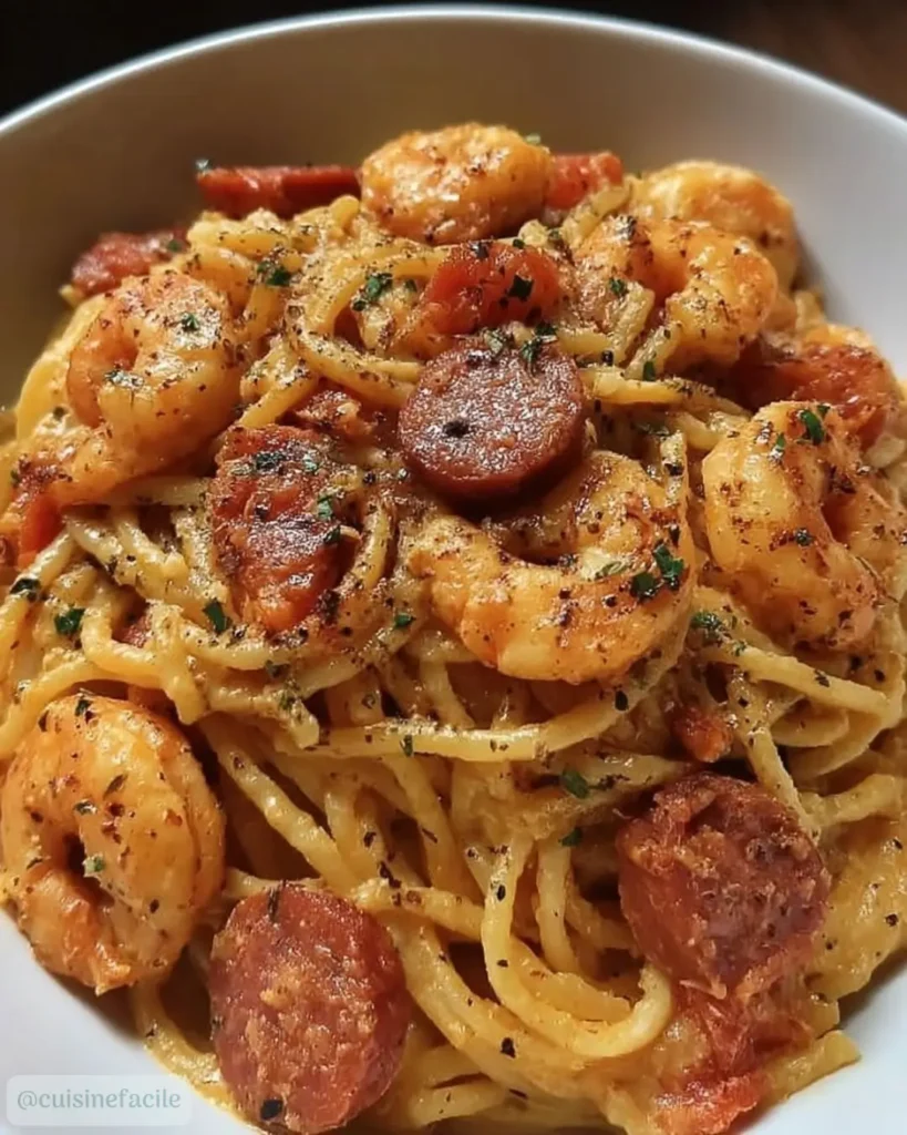 Comment préparer Spaghetti chorizo crevettes