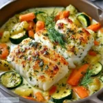 Cabillaud Rôti aux Légumes et Sauce Crémeuse au Four