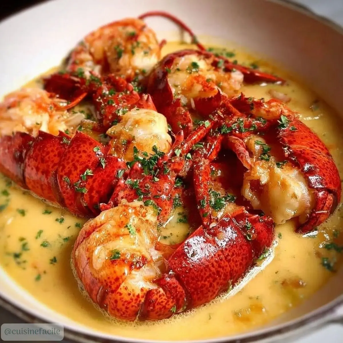 Homard Poché au Beurre et Sauce Crémeuse